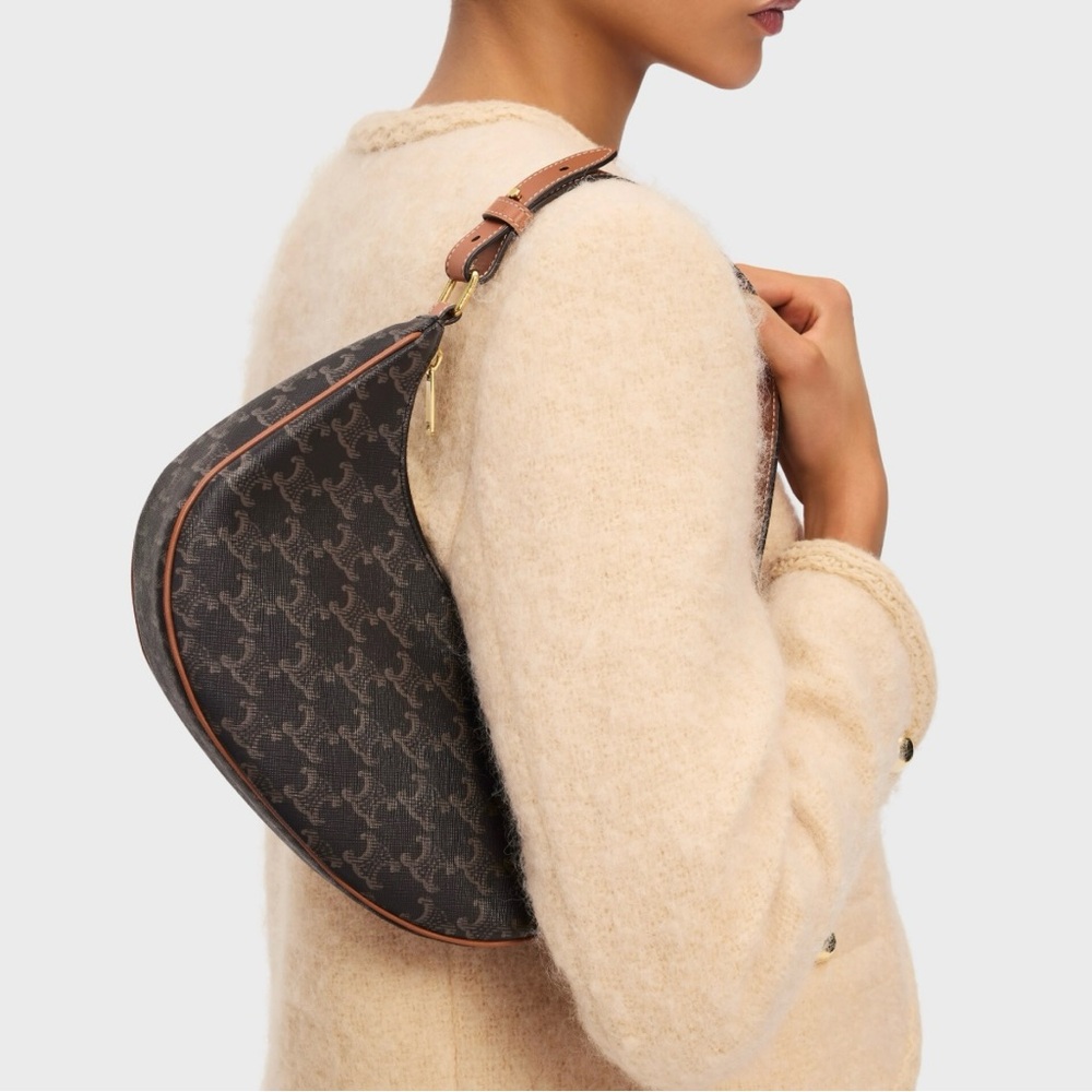 Celine Ava Shoulder Bag in Triomphe Canvas + Tan Calfskin NWT - Picture 5 of 15